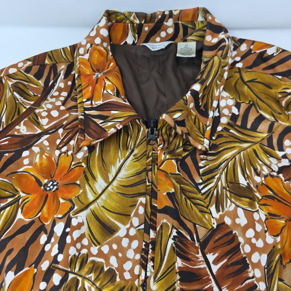Laura Ashley Jacket Women 3X Orange Brown Tropical Floral Zip Front Lined Cotton